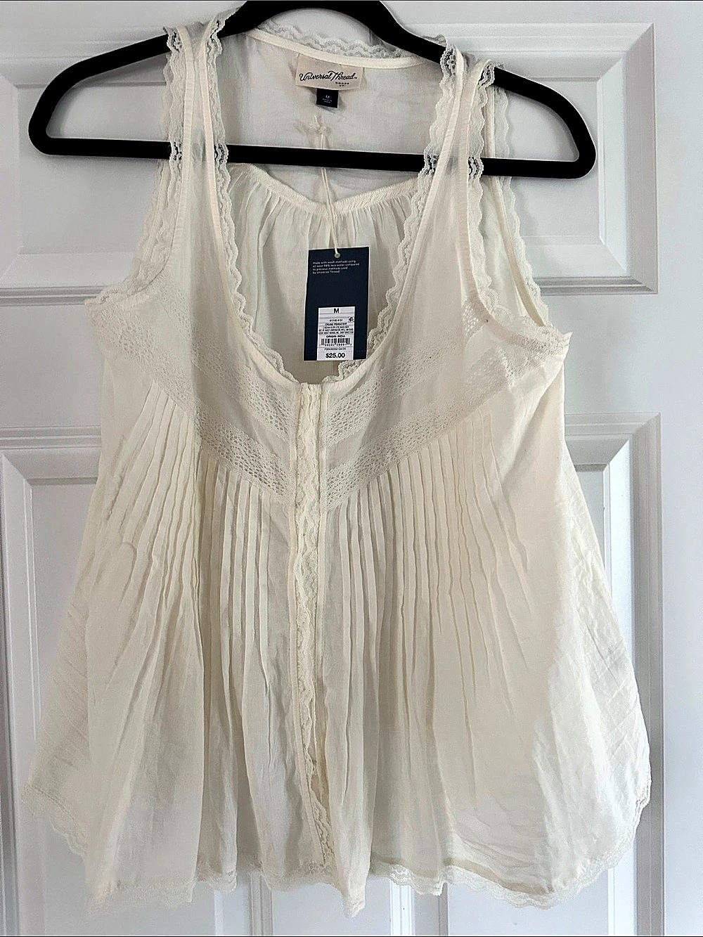 Universal Thread Lace-Trim Cotton Tank Top Cream Medium